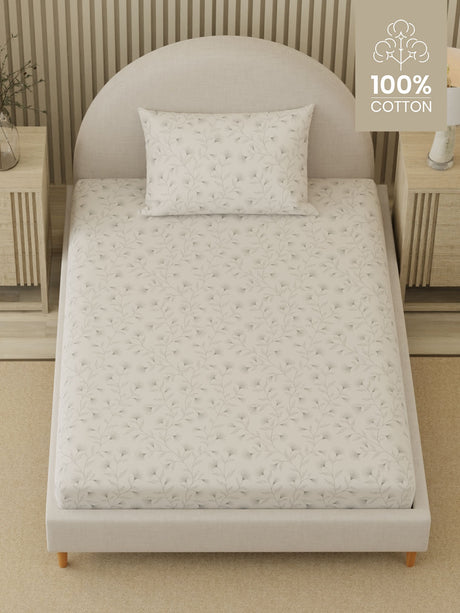 Cottage Garden 100% Cotton 300 TC Single Bedsheet with 1 Pillow Cover | Printed Bedsheet Set