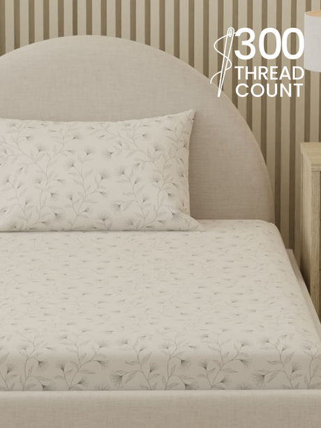 100% Cotton, 300 TC Printed Single Bedsheet Set, Cottage Garden