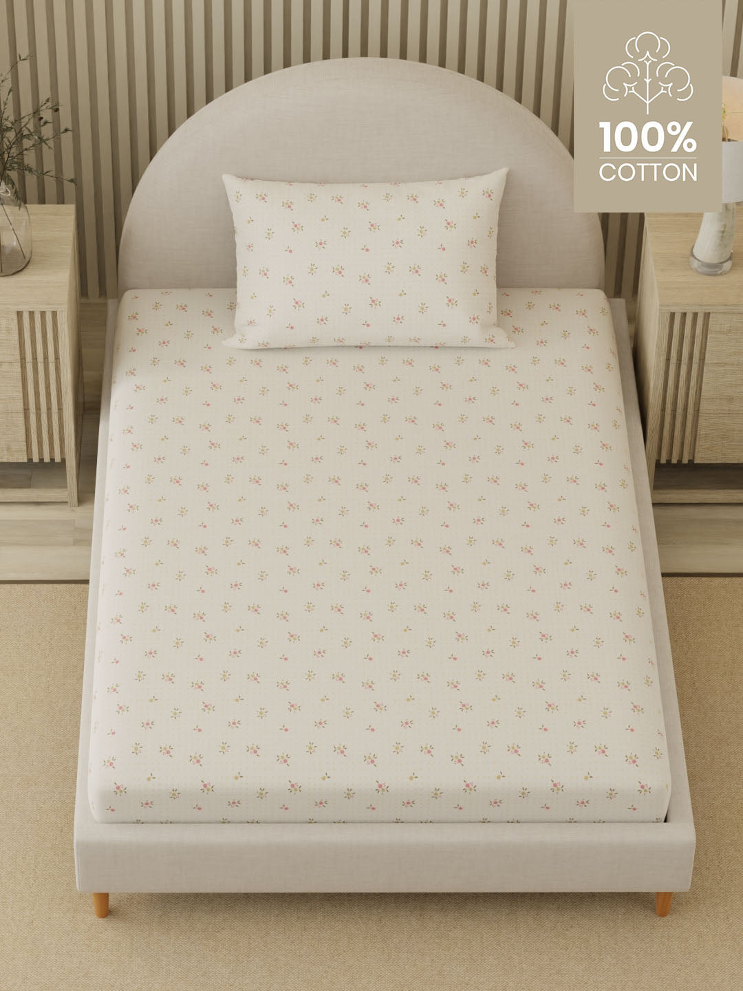 Cottage Garden 100% Cotton 300 TC Single Bedsheet with 1 Pillow Cover | Printed Bedsheet Set