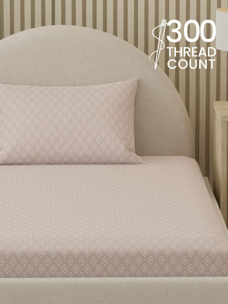 100% Cotton, 300 TC Printed Single Bedsheet Set, Cottage Garden