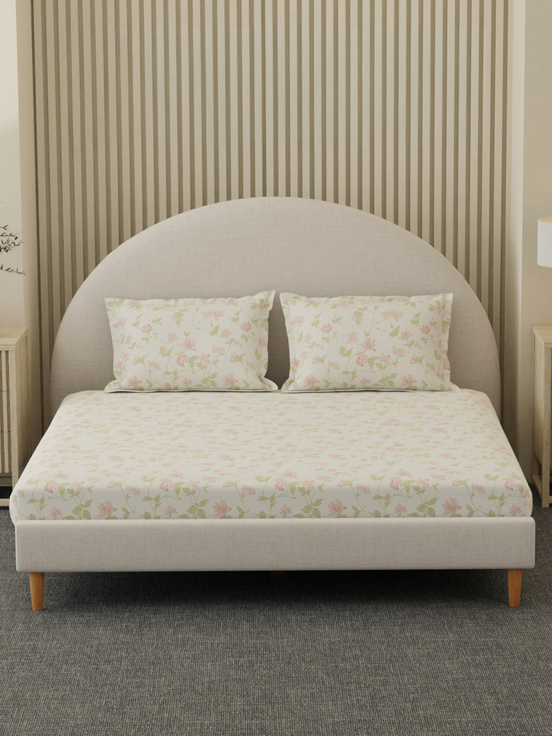 Cottage Garden 100% Cotton 300 TC King Bedsheet with 2 Pillow Covers | Printed Bedsheet Set
