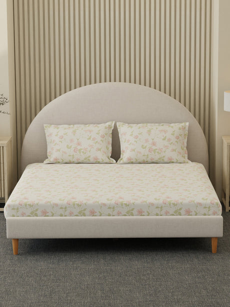 100% Cotton 300 TC, Printed King Bedsheet Set, Cottage Garden