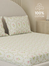Cottage Garden 100% Cotton 300 TC King Bedsheet with 2 Pillow Covers | Printed Bedsheet Set