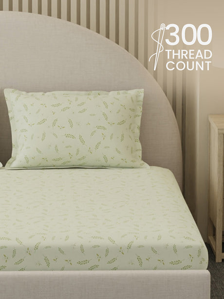 100% Cotton 300 TC, Printed King Bedsheet Set, Cottage Garden