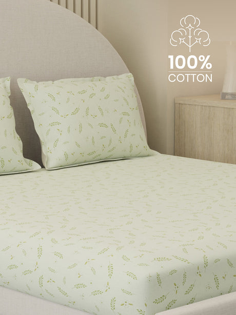 100% Cotton 300 TC, Printed King Bedsheet Set, Cottage Garden