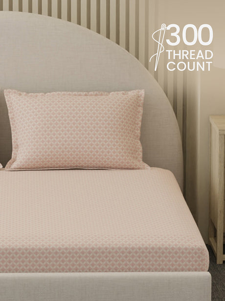 100% Cotton 300 TC, Printed King Bedsheet Set, Cottage Garden