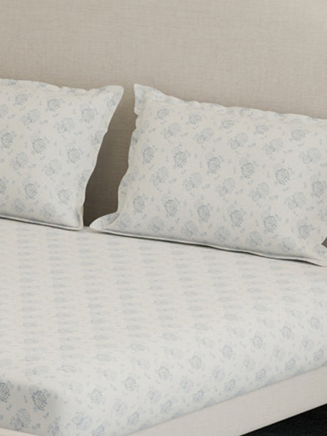 100% Cotton 300 TC, Printed King Bedsheet Set, Cottage Garden