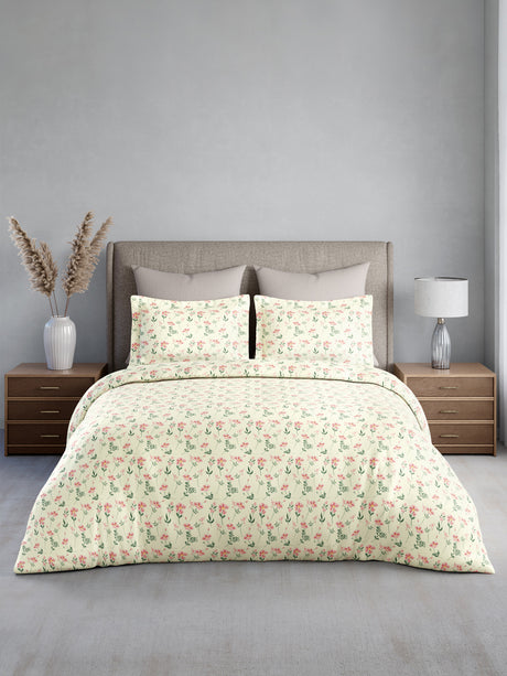 Cottage Garden 100% Cotton 300 TC King Bedsheet with 2 Pillow Covers | Printed Bedsheet Set
