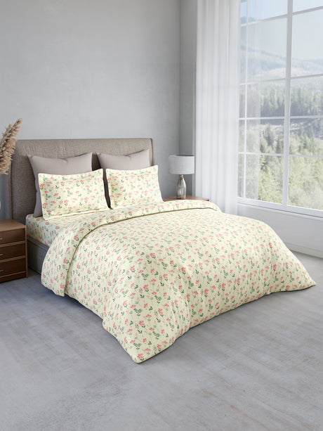 Cottage Garden 100% Cotton 300 TC King Bedsheet with 2 Pillow Covers | Printed Bedsheet Set