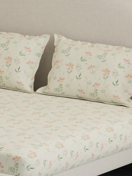 100% Cotton 300 TC, Printed King Bedsheet Set, Cottage Garden