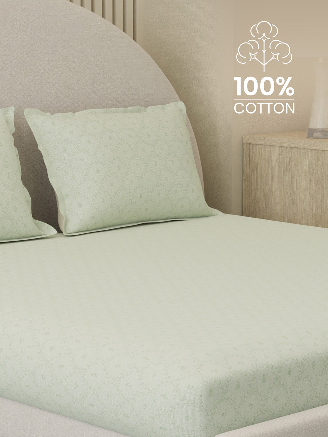 Cottage Garden 100% Cotton 300 TC King Bedsheet with 2 Pillow Covers | Printed Bedsheet Set