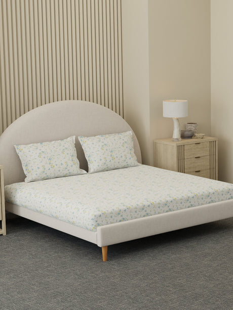 100% Cotton 300 TC, Printed King Bedsheet Set, Cottage Garden