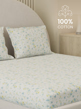Cottage Garden 100% Cotton 300 TC King Bedsheet with 2 Pillow Covers | Printed Bedsheet Set