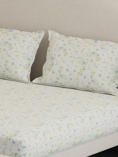 100% Cotton 300 TC, Printed King Bedsheet Set, Cottage Garden