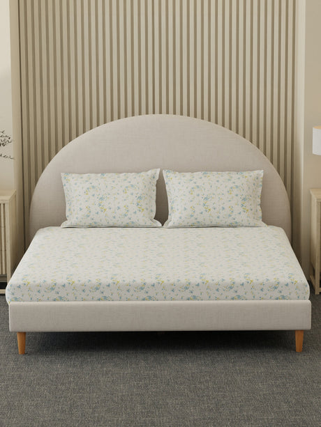 100% Cotton 300 TC, Printed King Bedsheet Set, Cottage Garden