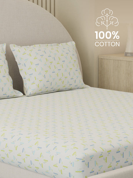 100% Cotton 300 TC, Printed King Bedsheet Set, Cottage Garden