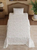 100% Cotton 300 TC, Printed Single Bedsheet Set, Cottage Garden
