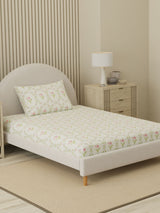 Cottage Garden 100% Cotton 300 TC Single Bedsheet with 1 Pillow Cover | Printed Bedsheet Set
