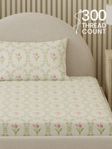 Cottage Garden 100% Cotton 300 TC Single Bedsheet with 1 Pillow Cover | Printed Bedsheet Set