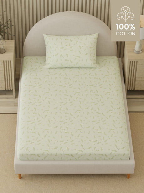 Cottage Garden 100% Cotton 300 TC Single Bedsheet with 1 Pillow Cover | Printed Bedsheet Set