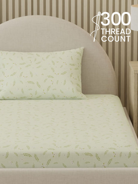 100% Cotton, 300 TC Printed Single Bedsheet Set, Cottage Garden