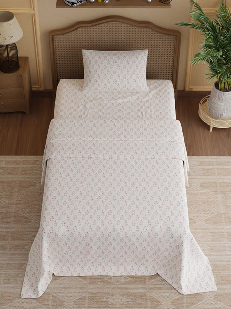 100% Cotton 300 TC, Printed Single Bedsheet Set, Cottage Garden