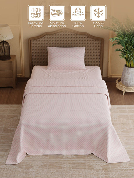 100% Cotton 300 TC, Printed Single Bedsheet Set, Cottage Garden