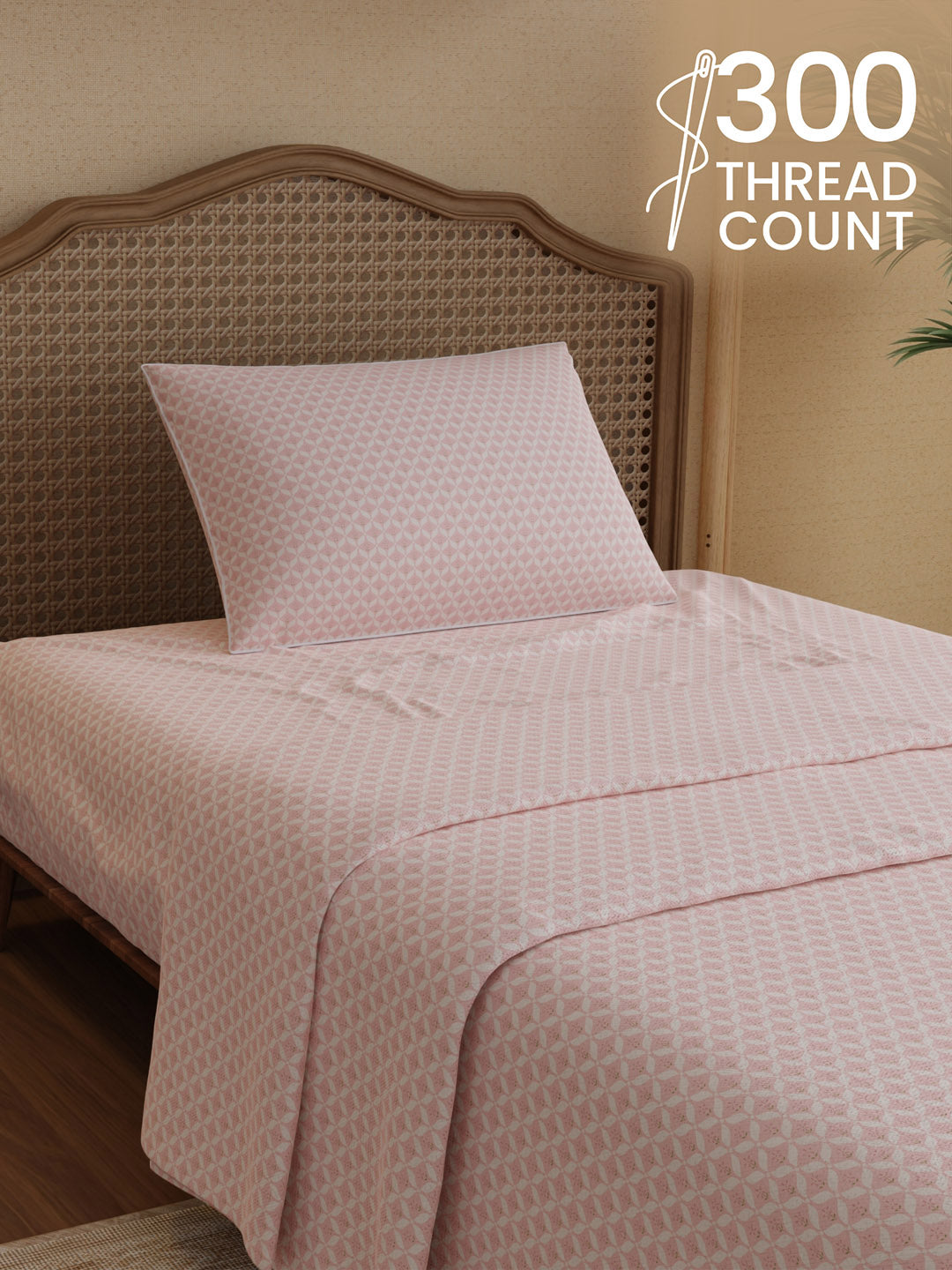 100% Cotton 300 TC, Printed Single Bedsheet Set, Cottage Garden