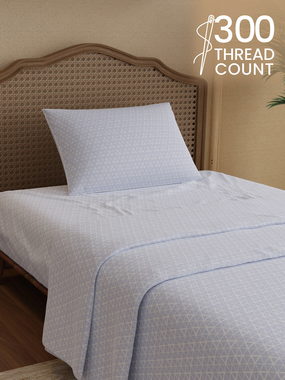 100% Cotton 300 TC, Printed Single Bedsheet Set, Cottage Garden