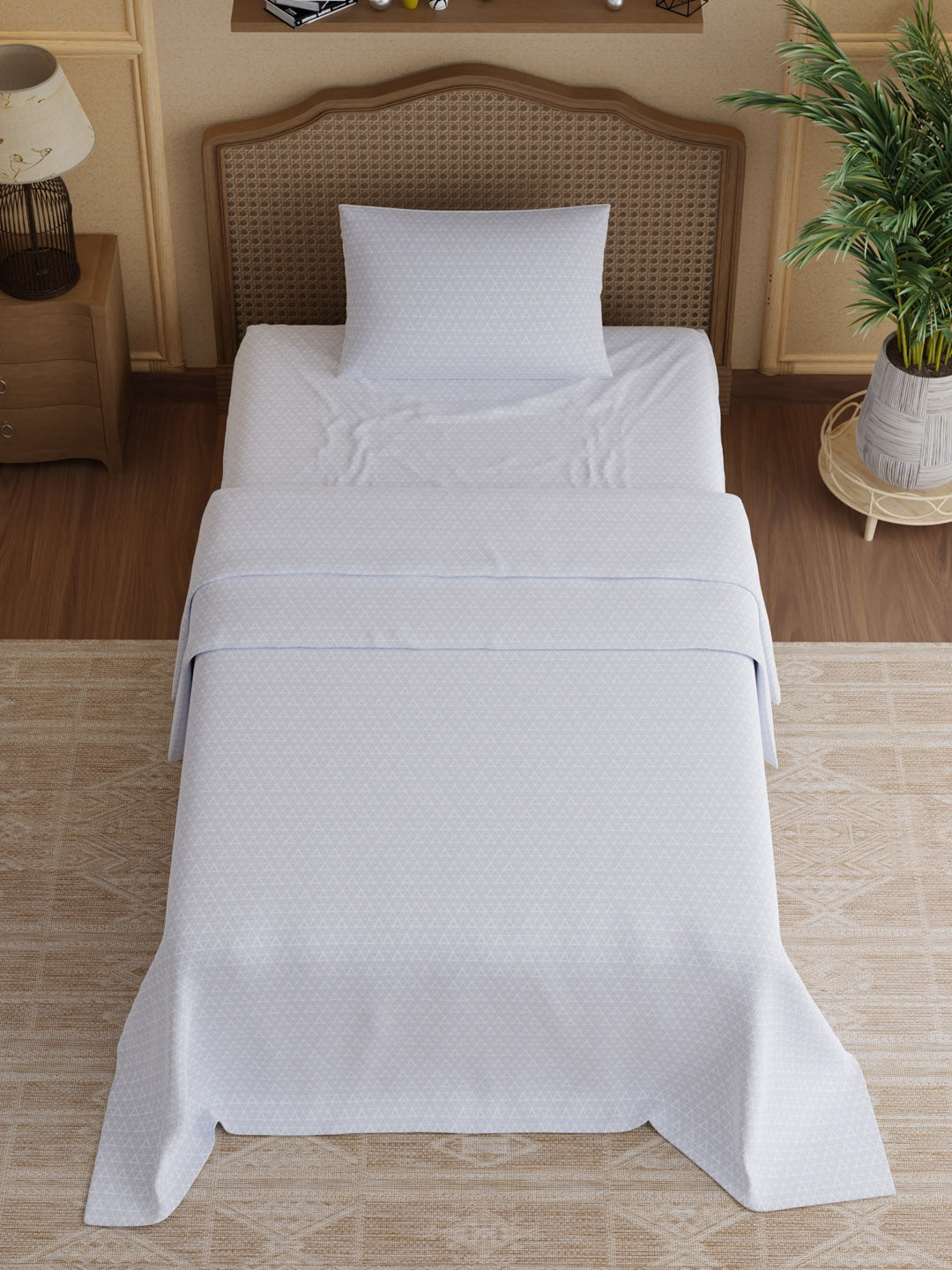 100% Cotton 300 TC, Printed Single Bedsheet Set, Cottage Garden