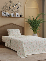 100% Cotton 300 TC, Printed Single Bedsheet Set, Cottage Garden