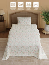 100% Cotton 300 TC, Printed Single Bedsheet Set, Cottage Garden