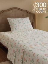 100% Cotton 300 TC, Printed Single Bedsheet Set, Cottage Garden