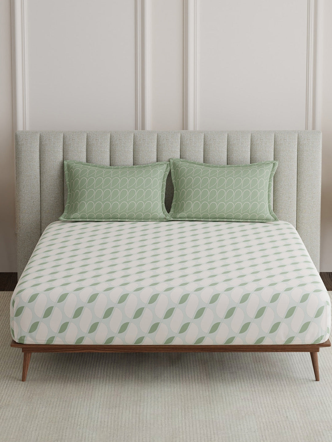100% Cotton King Bedsheet Set, 152 TC Green Printed, Embrace