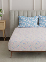 100% Cotton King Bedsheet Set, 152 TC Pink & Blue Floral, Embrace