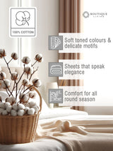 100% Cotton King Bedsheet Set, 152 TC White & Brown Geometrical, Embrace