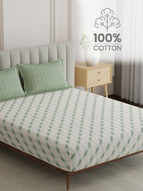 King Fitted Sheet Set, 100% Cotton 152 TC, Green Printed, Embrace