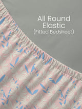 King Fitted Sheet Set, 100% Cotton 152 TC, Pink & Blue Floral, Embrace