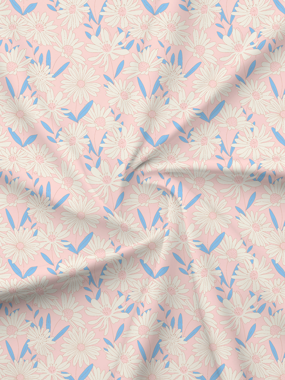 King Fitted Sheet Set, 100% Cotton 152 TC, Pink & Blue Floral, Embrace