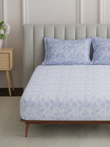 King Fitted Sheet Set, 100% Cotton 152 TC, Blue & White Floral, Embrace