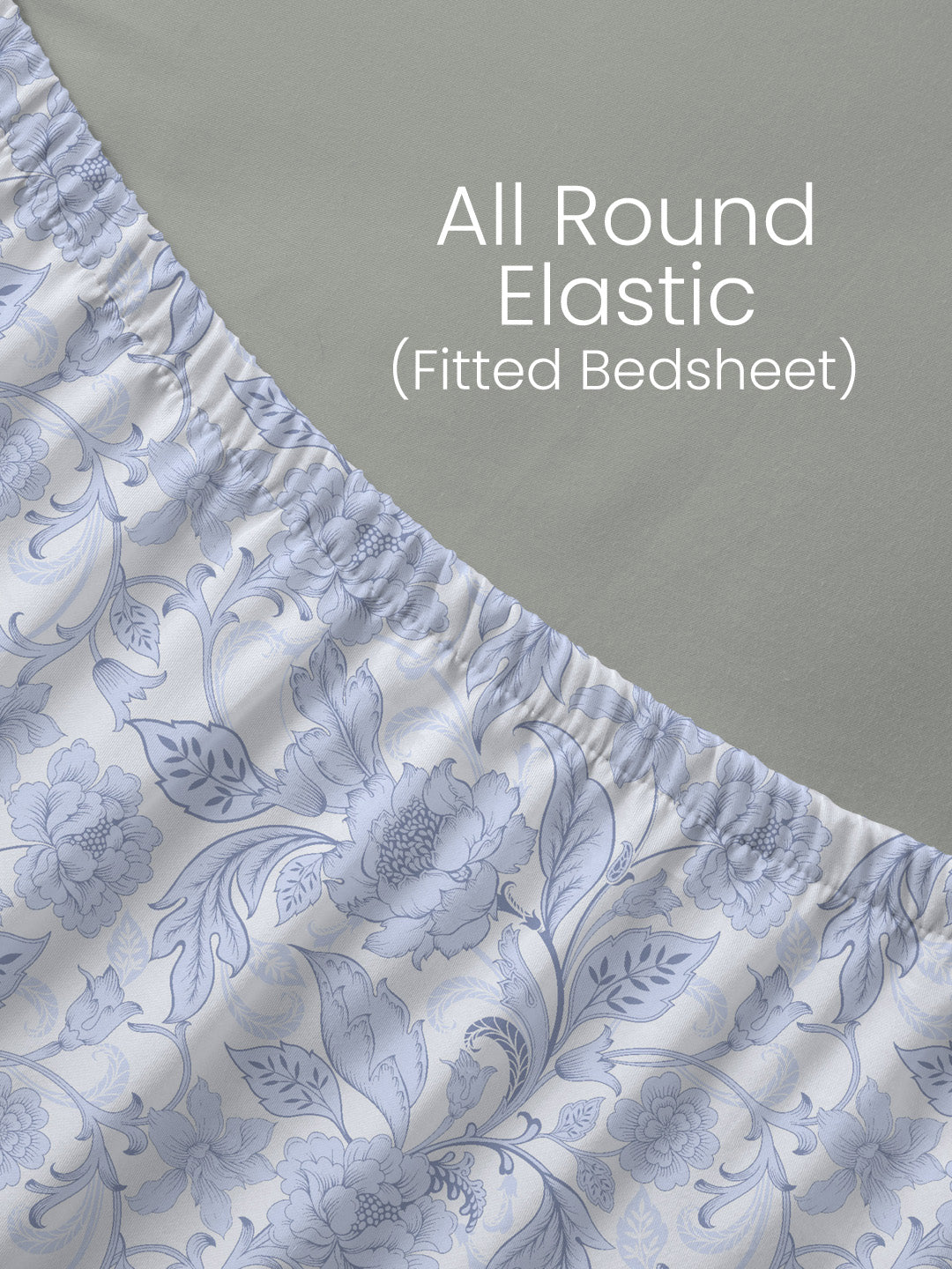 King Fitted Sheet Set, 100% Cotton 152 TC, Blue & White Floral, Embrace