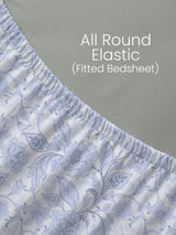 King Fitted Sheet Set, 100% Cotton 152 TC, Blue & White Floral, Embrace