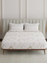 King Fitted Sheet Set, 100% Cotton 152 TC, White & Brown Geometrical, Embrace