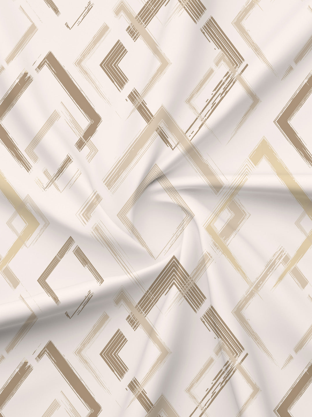 King Fitted Sheet Set, 100% Cotton 152 TC, White & Brown Geometrical, Embrace