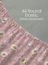 King Fitted Sheet Set, 100% Cotton 152 TC, Pink Floral, Embrace