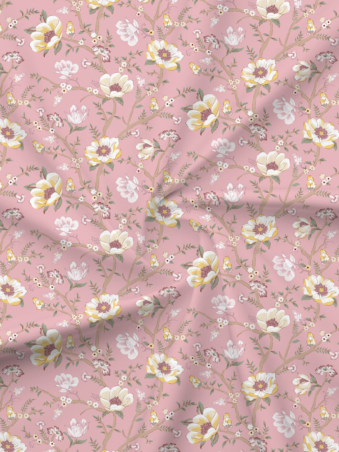 King Fitted Sheet Set, 100% Cotton 152 TC, Pink Floral, Embrace