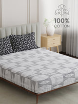 100% Cotton King Bedsheet Set, 152 TC Grey Geometrical, Embrace