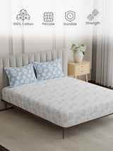 100% Cotton King Bedsheet Set, 152 TC Blue & White Geometrical, Embrace