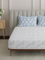 100% Cotton King Bedsheet Set, 152 TC Blue & White Geometrical, Embrace