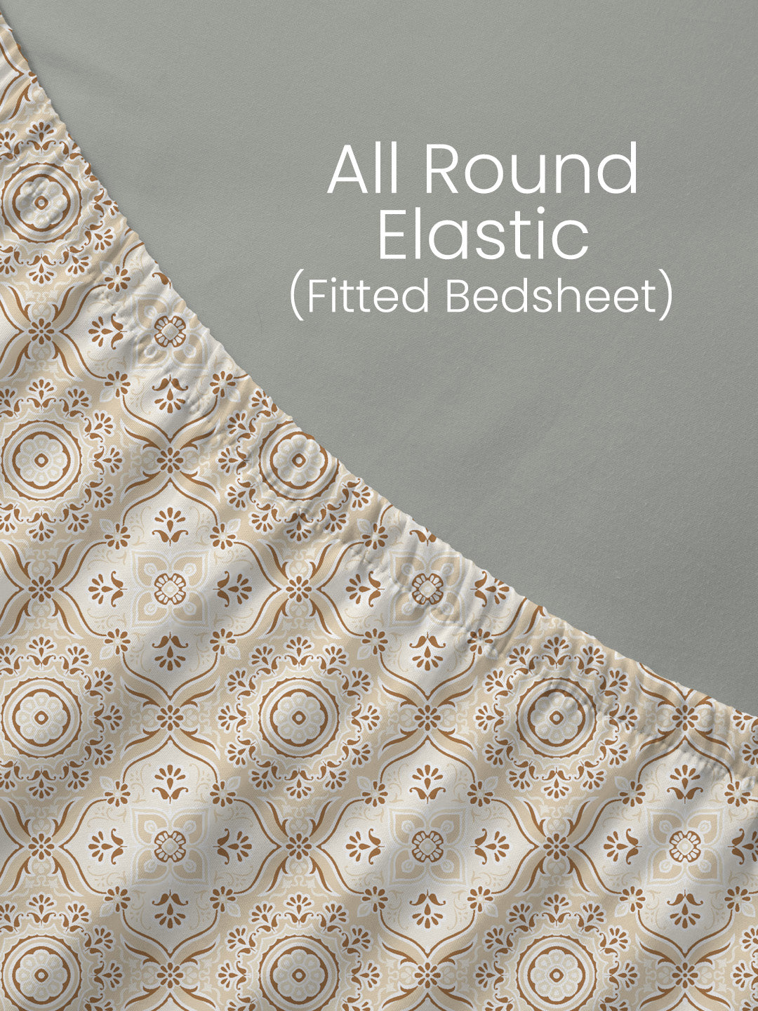 King Fitted Sheet Set, 100% Cotton 152 TC, Brown Ethnic Print, Embrace
